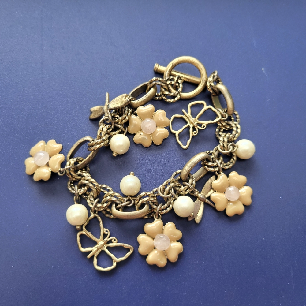 Dragonfly & Butterfly Floral Charm Bracelet